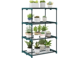 Soporte para plantas de 4 niveles con estante de alambre de acero, 67x49x105 cm, verde oscuro.