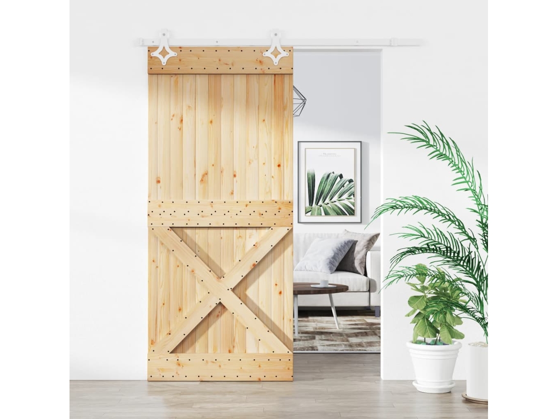 Puerta corrediza | Puerta corredera con herrajes 90x210 cm madera maciza de pino Wsd971684 Lovely Home