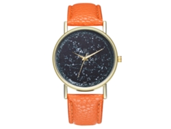 Reloj De Cuarzo Unisex Con Correa De Cuero Pu Fashion Dial Universo Naranja