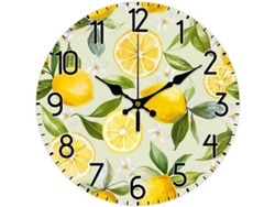 Reloj Pared Limón 30cm Silencioso Sin Tictac Redondo Madera Pilas Fruta Estilo Granja