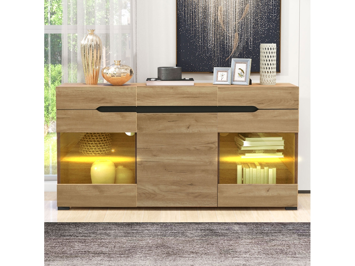 Aparador moderno de 3 puertas con 3 cajones y amplio espacio de almacenamiento para sala y comedor - Mobrio