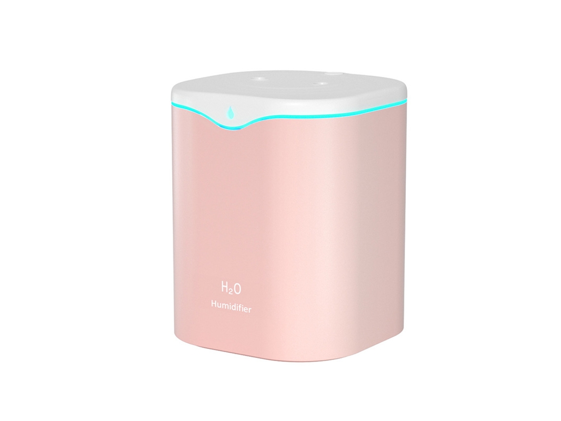 Humidificador Usb Rosa De 2000 Ml Con Diseño De Doble Boquilla Y Vapor Frío Para Aromaterapia Con Aceites Esenciales.