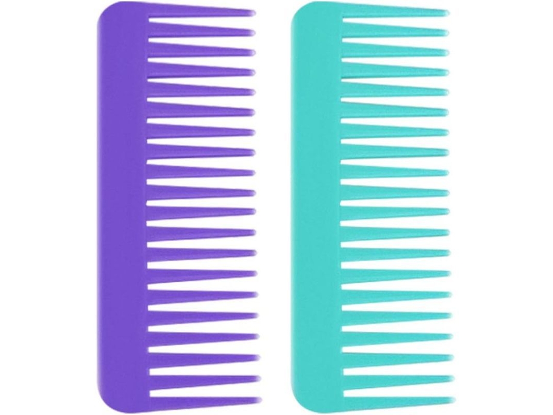 2 Peines De Dientes Anchos Para Cabello Rizado Grueso, Fino, Húmedo O Seco Para Mujeres Y Niñas (verde Claro/morado)