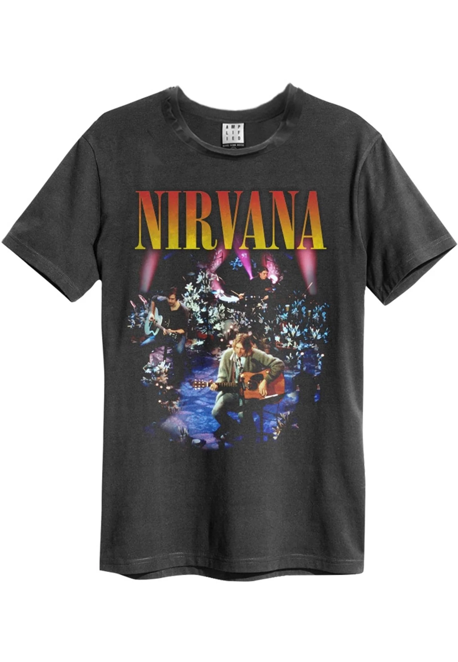 Talla: M Rockinstone Nirvana - Live In New York Charcoal - Camiseta unisex para adultos