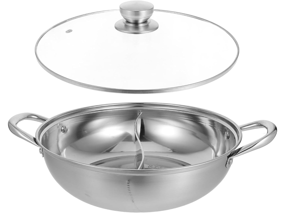 Olla de acero inoxidable de 32 cm con tapa, ideal para fondue y otros platos. Estilo chino, Duráv Gokoco