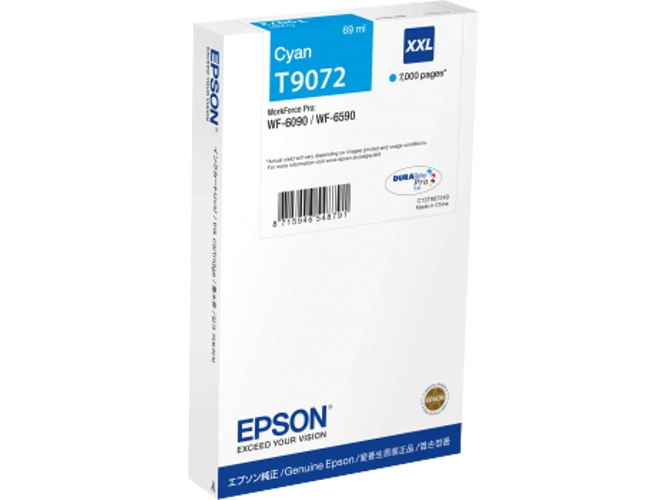Cartucho de tinta original EPSON, T9072 69 ml , Cian, XXL, C13T907240
