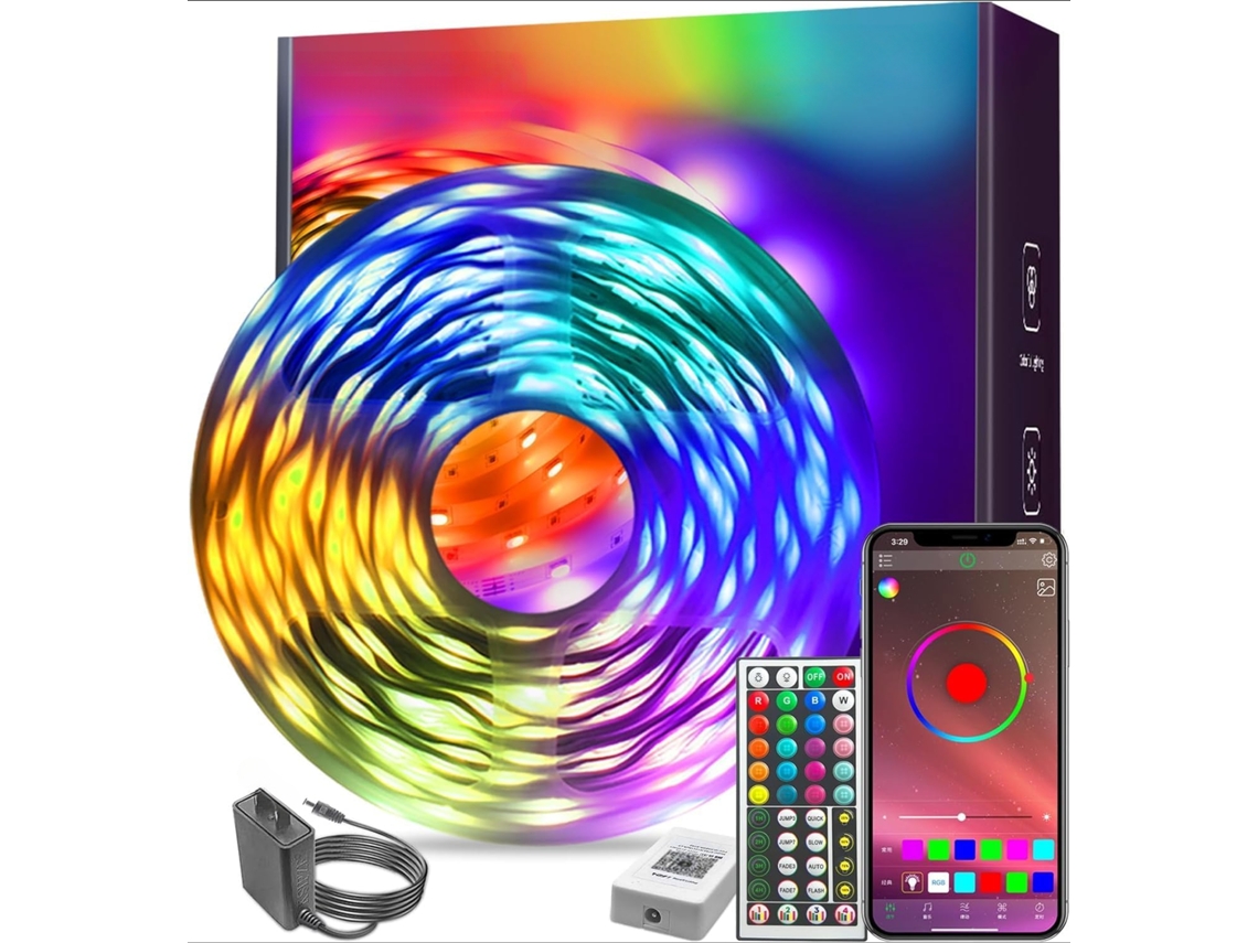 Tira de luces LED inteligente con control remoto Bluetooth de 15 m y 44 teclas, ideal para dormitorios, fiestas y más.