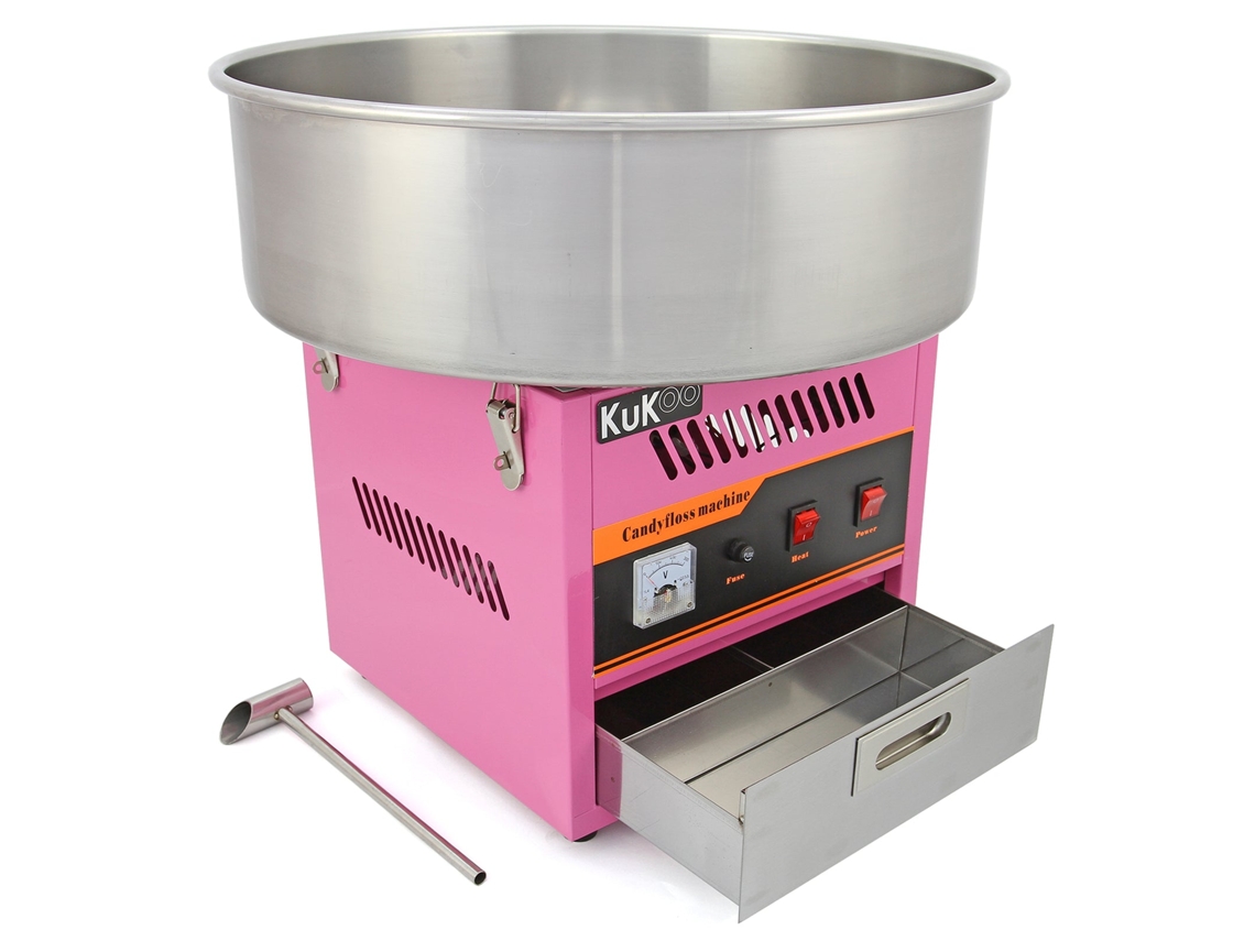 Máquina de algodón de azúcar retro rosa con recipiente de acero inoxidable de 50 cm, cajón integrado y control de temperatura - Monstershop