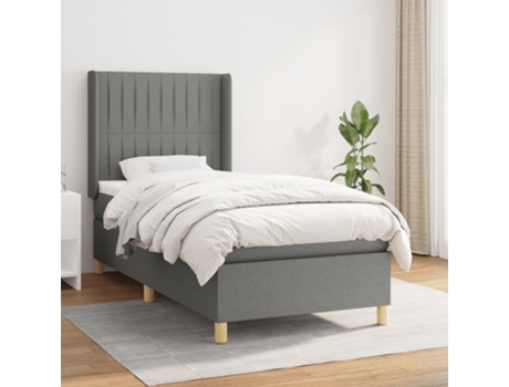 vidaXL Cama con somier y colchón 90x190 cm tela gris oscuro