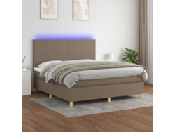 Cama Box Spring Colchón Y Luces Led Tela Gris Taupe 180x200 Cm