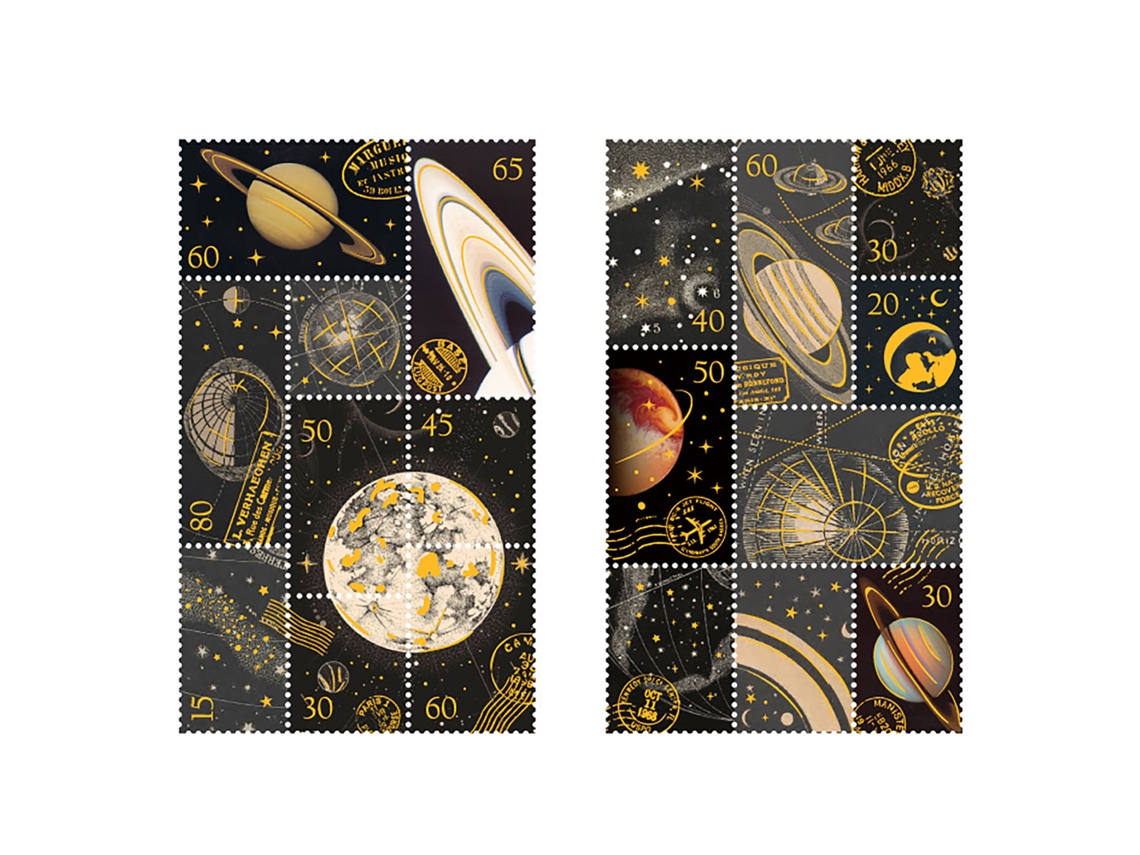 2 pegatinas de sellos postales doradas, pegatinas decorativas de papel adhesivo, suministros para álbumes de recortes, planificadores, diarios, cuadernos, manualidades y mucho más.
