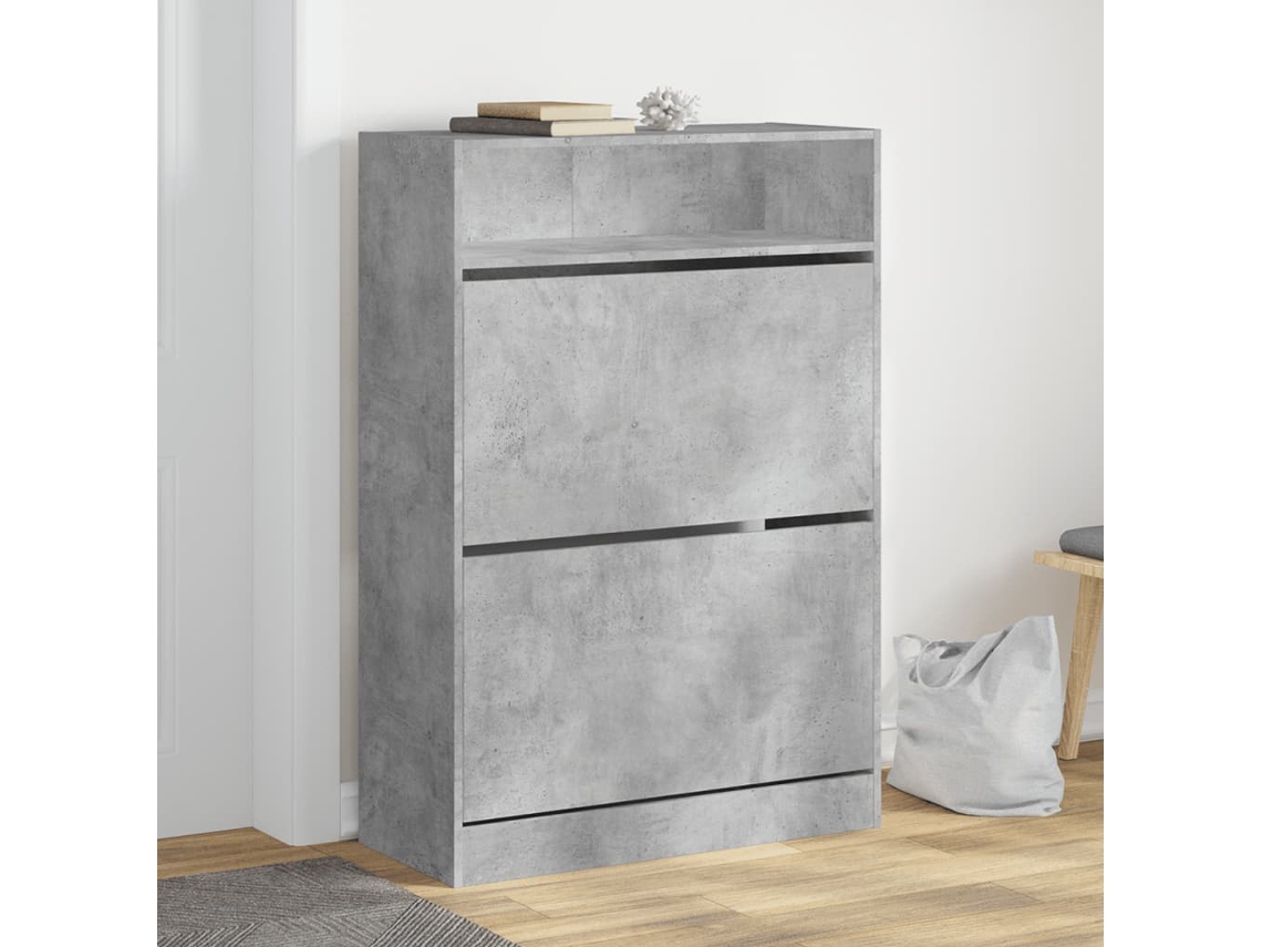 Mueble Zapatero | Armario Zapatero 2 Cajones Abatibles Gris Hormigón 80x34x116 Cm