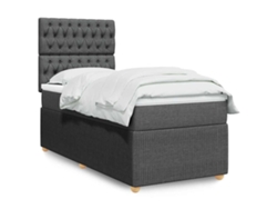 Cama Box Spring Con Colchón Tela Gris Oscuro 90x190 Cm