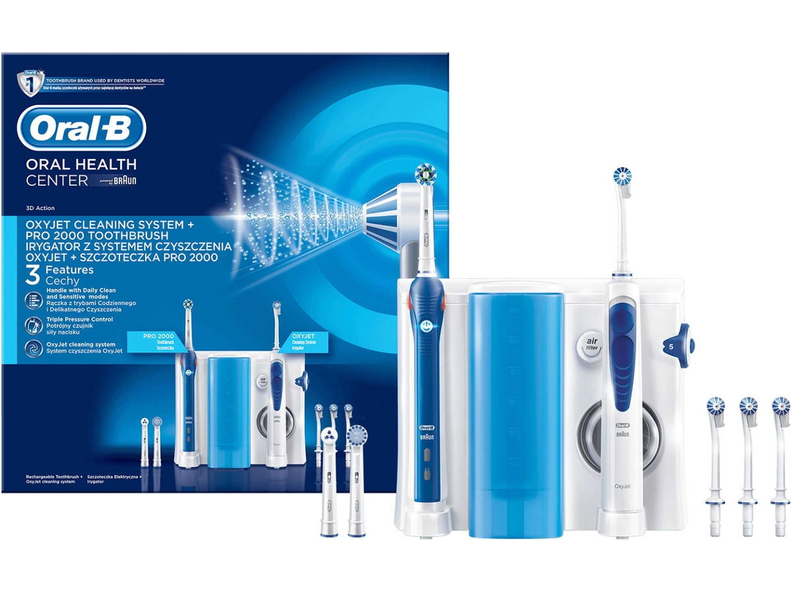 Centro Dental Oralb pro 2000 oxyjet irrigador adulto cepillo oscilante azul blanco oc501 pro2000 7 cabezales efecto 3d estacion cuidado bucal mango braun higiene y dientes recargable con 4 3