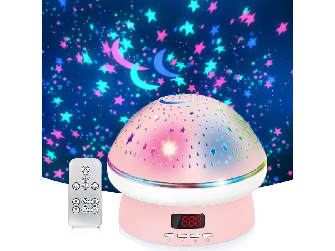 Proyector de estrellas, galaxia, luz nocturna para bebés, rotación automática de 360°, color rosa