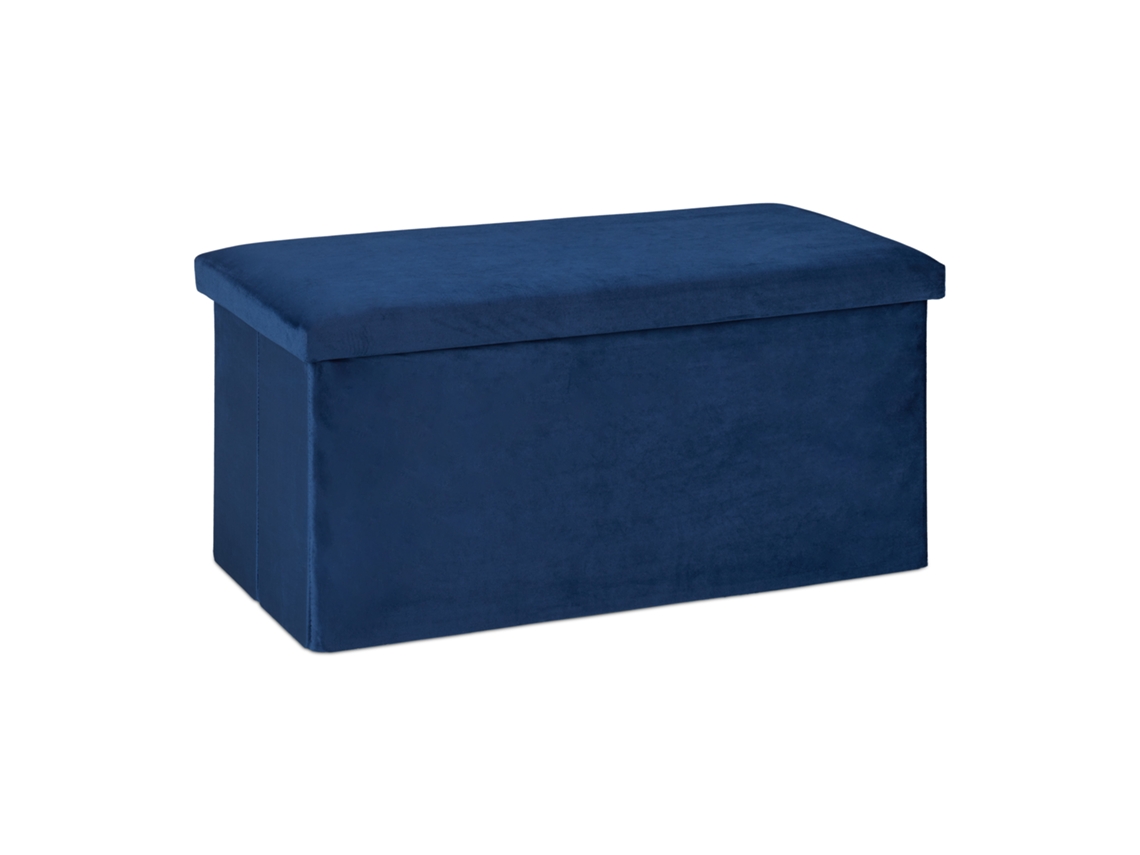 Relaxdays Banco Almacenaje, Funda De Terciopelo, 80 L, Salón, Dormitorio, Baúl Almacenamiento, 38 X 77 X 39 Cm, Azul