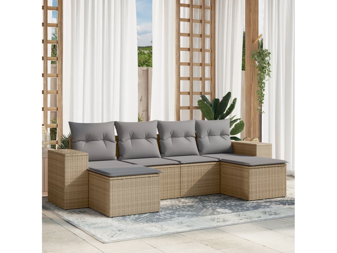Conjunto de 6 sofás de jardín con cojines de mimbre beige Dkd Home Decor