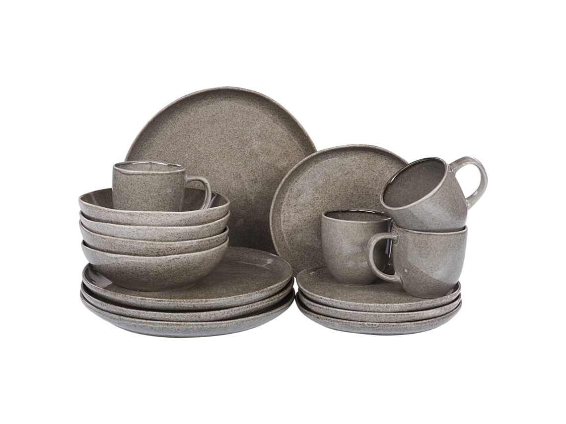 Serviço De Jantar De 16 Peças Beliani Costmary De Grés Cinzento 26x26x10