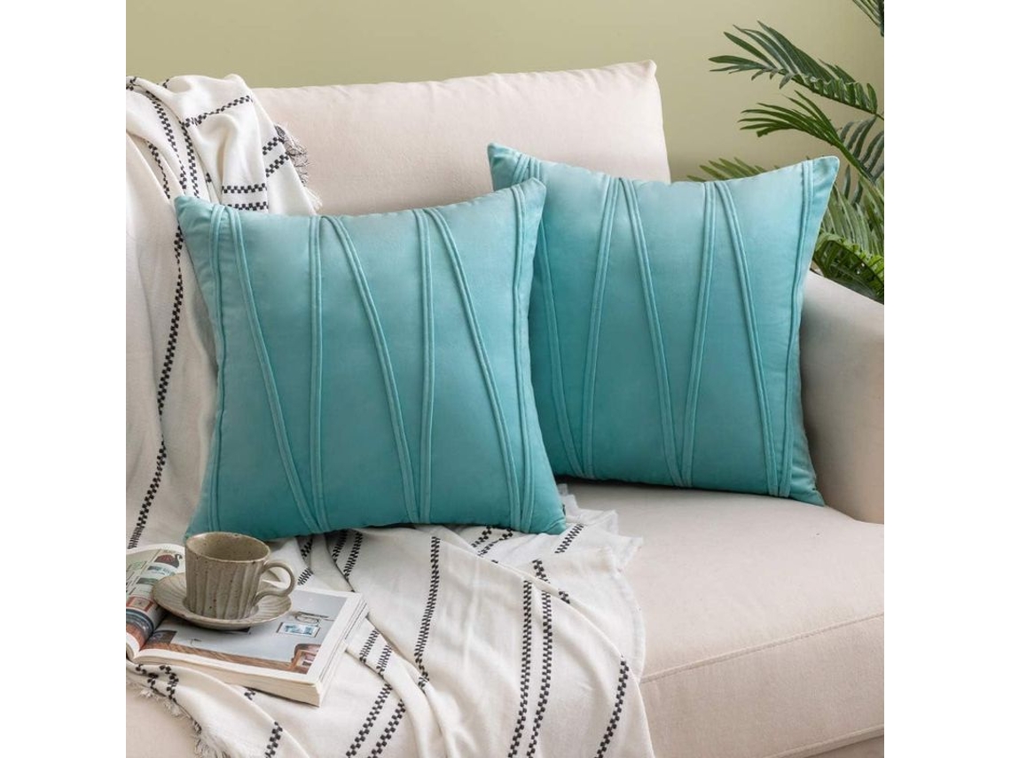 Rebe-funda Almohada Terciopelo Rayas Diagonales 2 Piezas 45x45cm Color Verde Agua Para Sofa Cama Auto