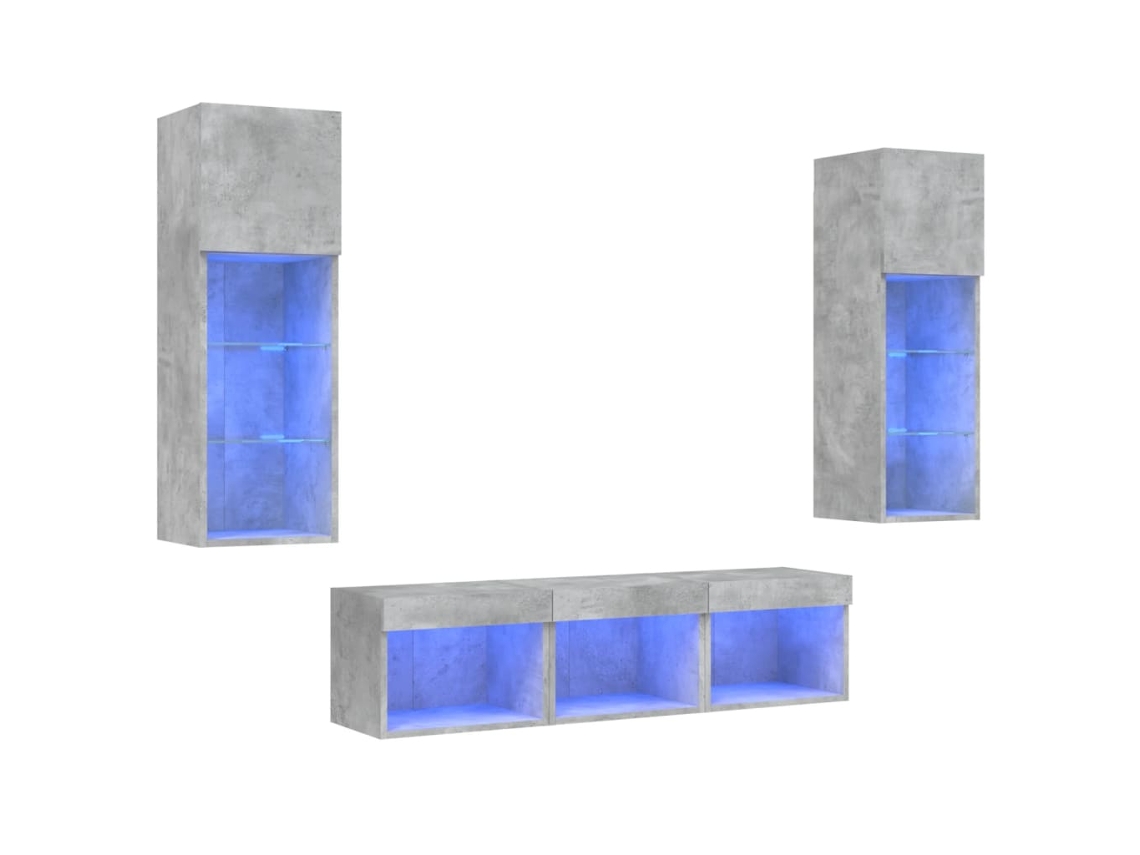 Maison Exclusive - Muebles Tv Pared Con Led 5 Pzas Madera Ingeniería Gris Hormigón