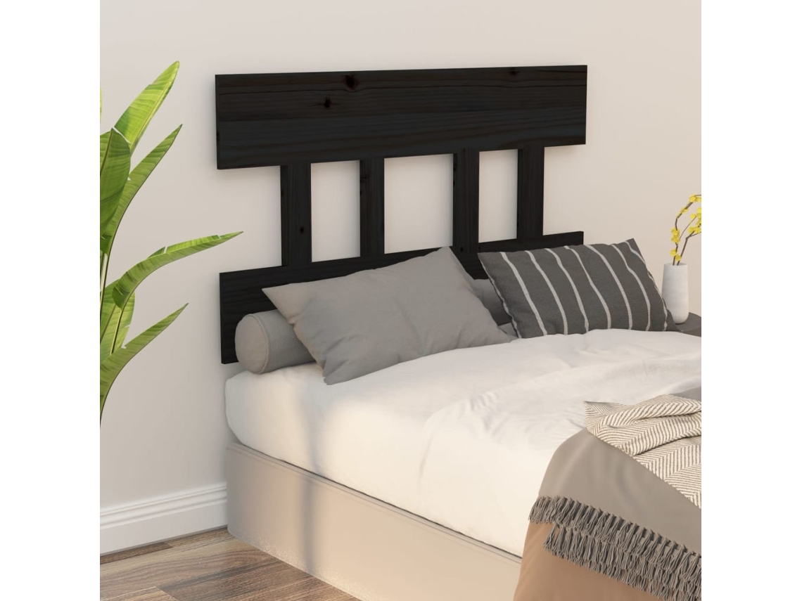Cabecero De Cama Madera Maciza De Pino Negro 78,5x3x81 Cm