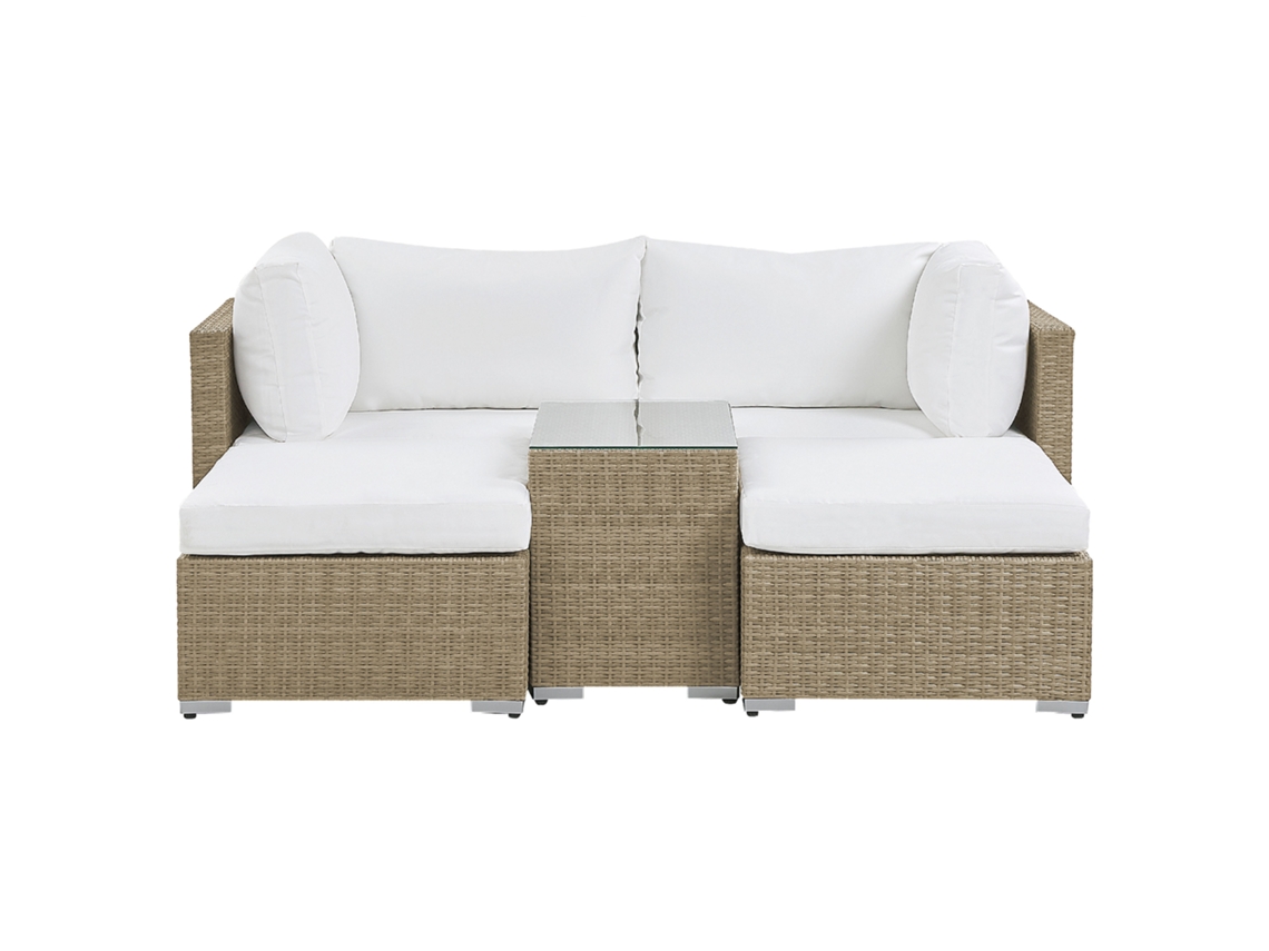 Conjunto de exterior 2 plazas modular de ratán marrón/blanco crema BELIANI Noto