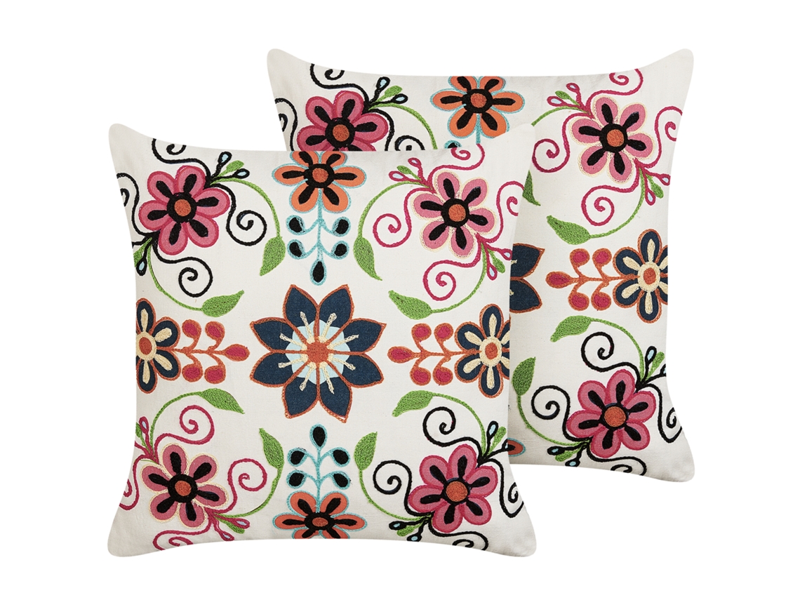 Conjunto de 2 cojines decorativos BELIANI Bahraich de Algodón Multicolor 50x50x10