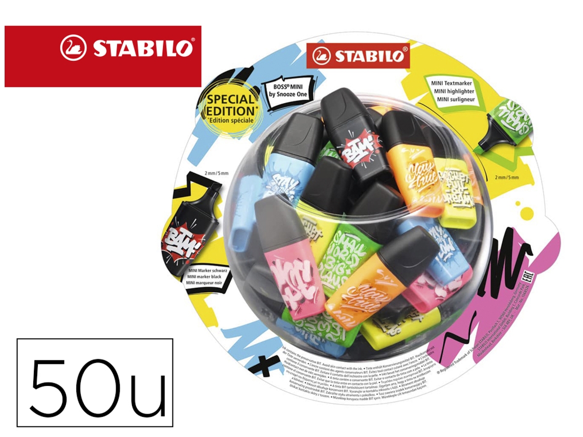 Rotulador STABILO Boss Mini Fluorescente By Snooze One Expositor Bombonera De 50 Unidades Colores Surtidos