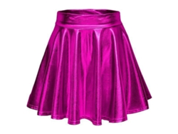 Falda Rebe de corte A con brillo metálico, plisada, de talle alto y silueta acampanada, ideal para actuaciones, en rojo y morado, talla M.
