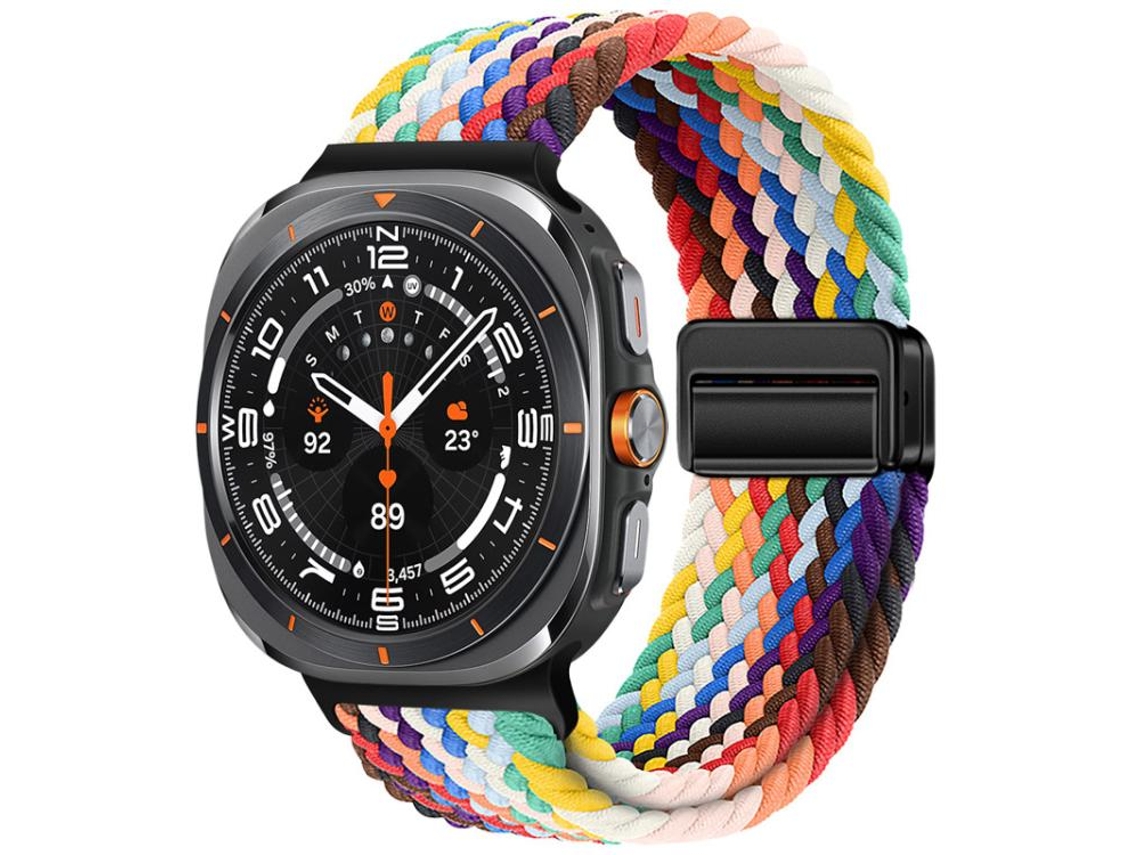 Bracelete Para Samsung Galaxy Watch Ultra - Nylon Trançado Com Fivela Magnética (47mm) - Arco-íris