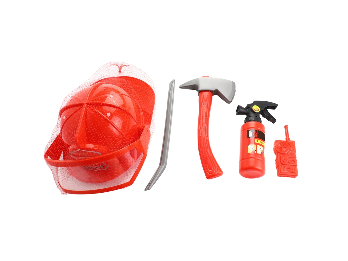 Kit De Disfraz De Bombero Para Niños Con Casco Extintor Radio Hacha Llave 5 Piezas Juguete Cosplay