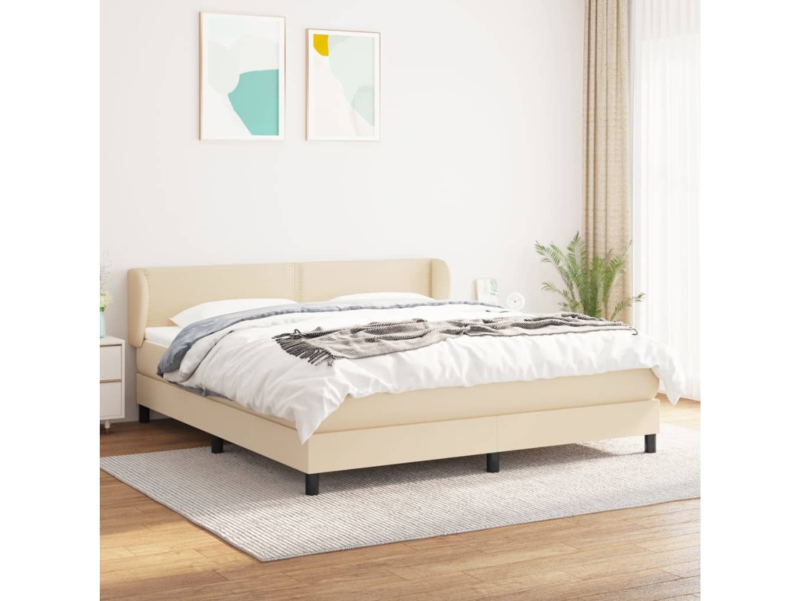 Cama Box Spring Con Colchón Tela Color Crema 180x200 Cm