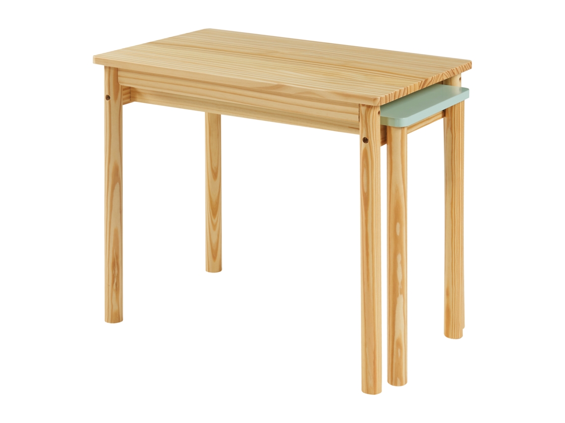 Mesa infantil extensible Skellefteå Pino 60-98x38x52 cm - Natural / Verde Menta [EN.CASA]