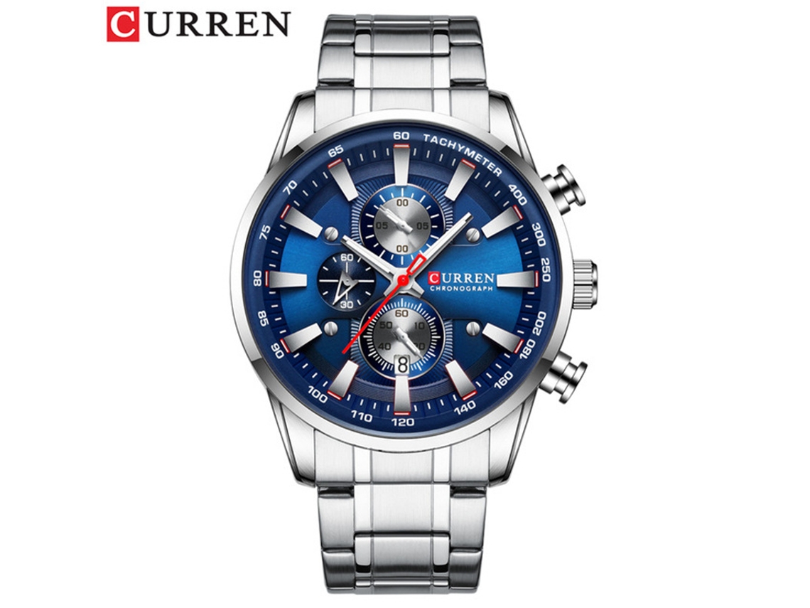 Reloj De Pulsera Moderno Para Hombre (azul Plateado) Resistente Al Agua, Con Seis Manecillas Multifuncionales Y Correa De Acero Inoxidable.