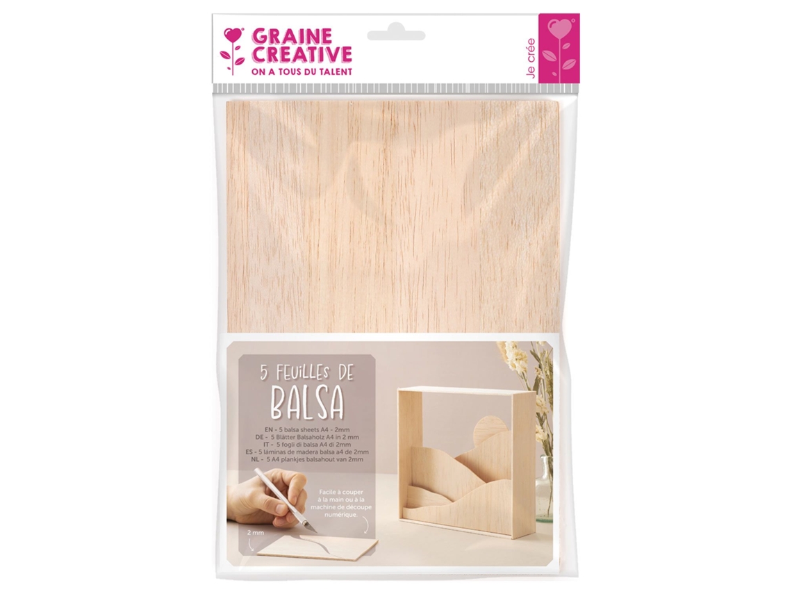 5 hojas de madera de balsa A4 2mm GRAINE CRÉATIVE