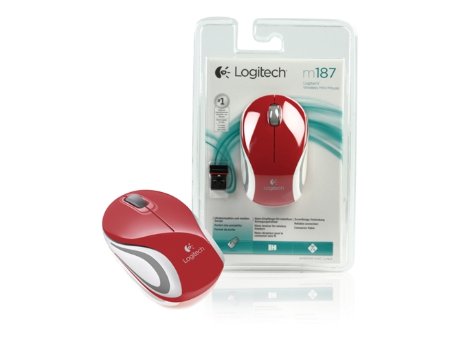 Ratón LOGITECH LGT-M187R (Inalámbrico - Óptico - 1000 dpi - Rojo)