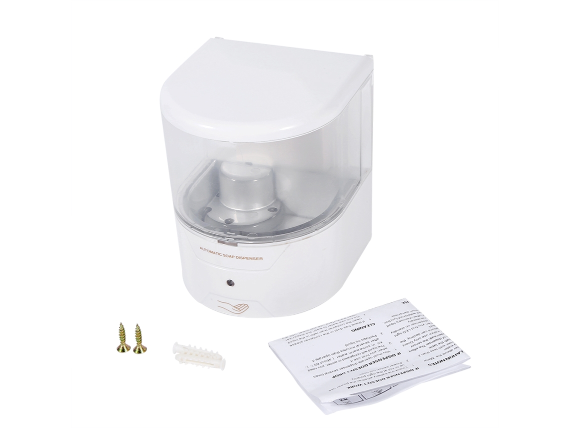 Dispensador de jabón automático de pared con sensor, 600 ml, ABS blanco, para cocina y baño.