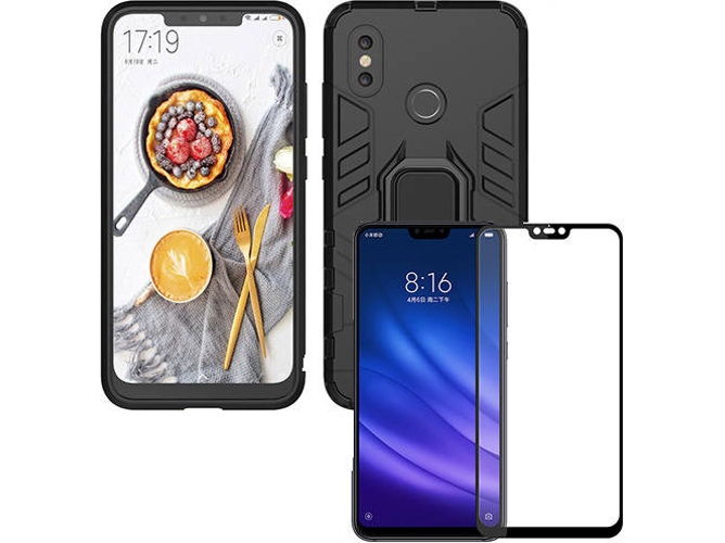 Kit Carcasa y Protector Cristal 5D Xiaomi Mi 8 Lite Military Defender Negro