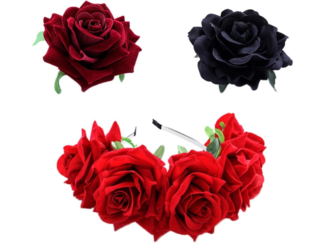 Diadema De Boda De Tela Roja Con Pinza Decorativa Para El Cabello Artificial Rosa.