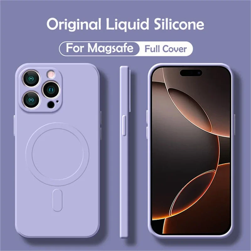 (morado Claro) Funda Para Iphone 16 Pro De Silicona Líquida Magsafe, Compatible Con Carga Inalámbrica Magnética.