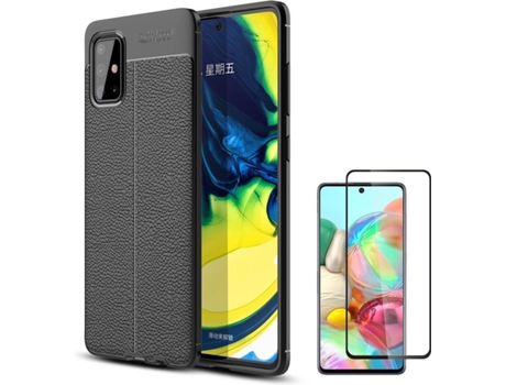 Funda y Protector de Pantalla Samsung Galaxy A71 PHONESHIELD Rugged Leather / Flexguard Full Negro
