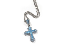 2026-colgante Cruz De Circón Con Cadena De Acero Inoxidable Joyería Regalo De Bodas Cocktail Azul Dge