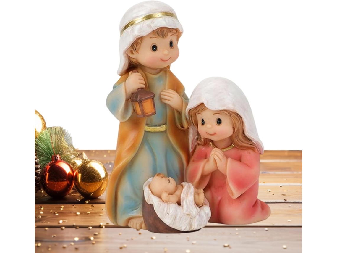 Estatua Sagrada Familia Interiores Escultura Resina Nacimiento Jesús Navidad Religiosa Estantería Tocador