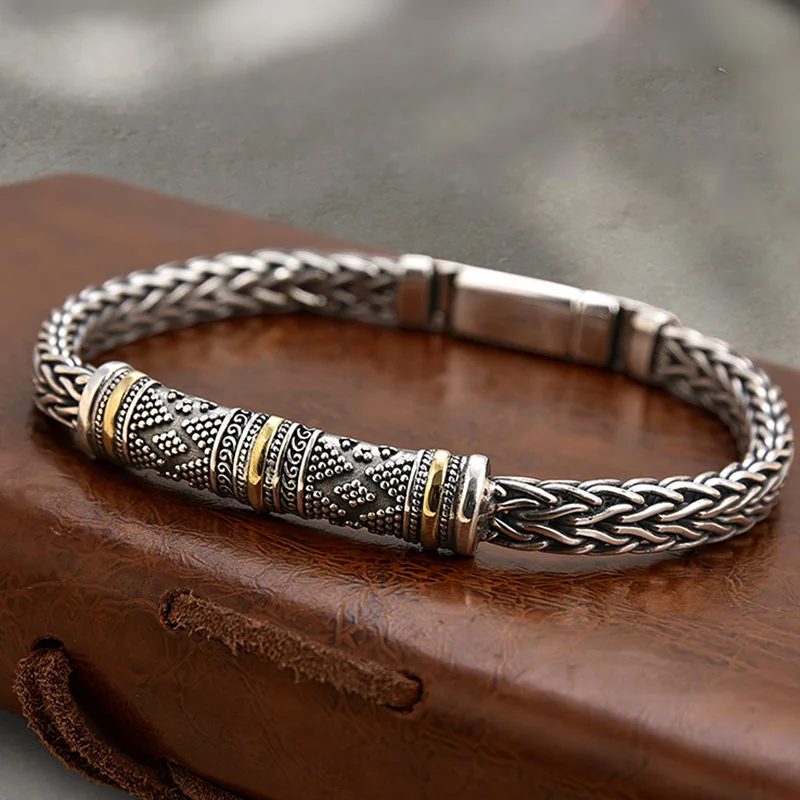 Pulsera de cadena trenzada para hombre con hueso de dragón, estilo vintage. MDUG (18 cm)