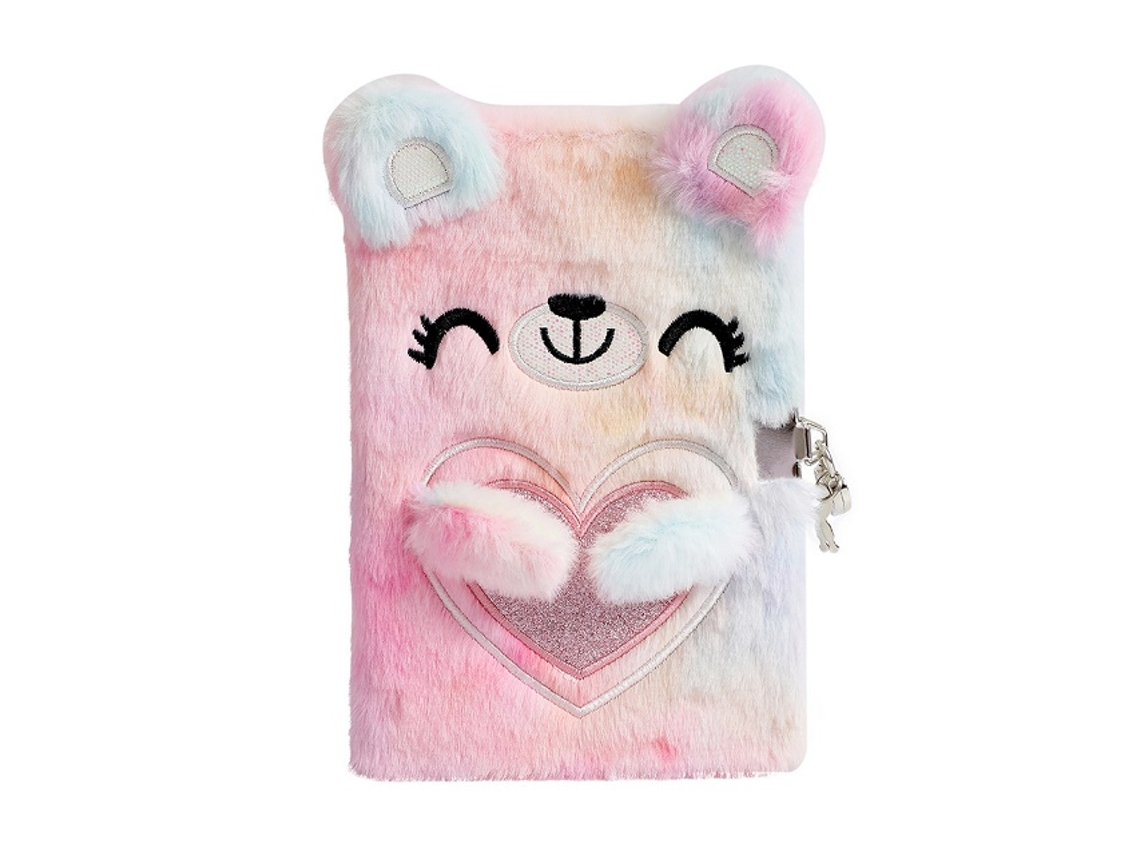 Cuaderno de peluche rosa MDUG para niñas, con cierre de osito de peluche, tamaño A5, set de regalo