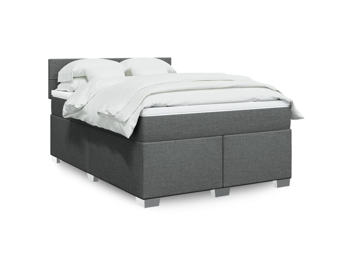 Cama box spring con colchón tela gris oscuro 140x200 cm
