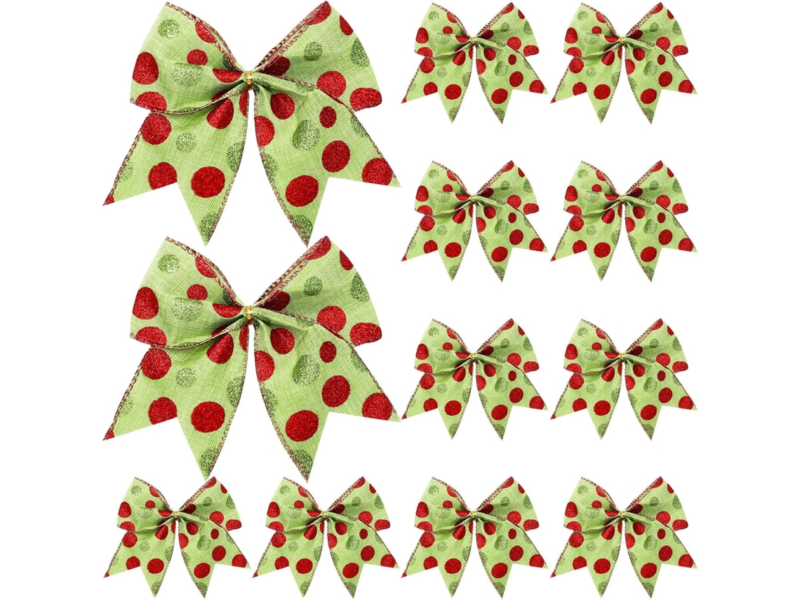 12 Lazos Navideños Verde-Rojos – Lazos brillantes de 15 cm para árbol de Navidad, guirnalda y decoración de fiestas