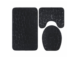 Alfombrilla De Baño Antideslizante De 3 Piezas Con Estampado De Grava Suave, Funda Para Tapa De Inodoro, Color Negro.