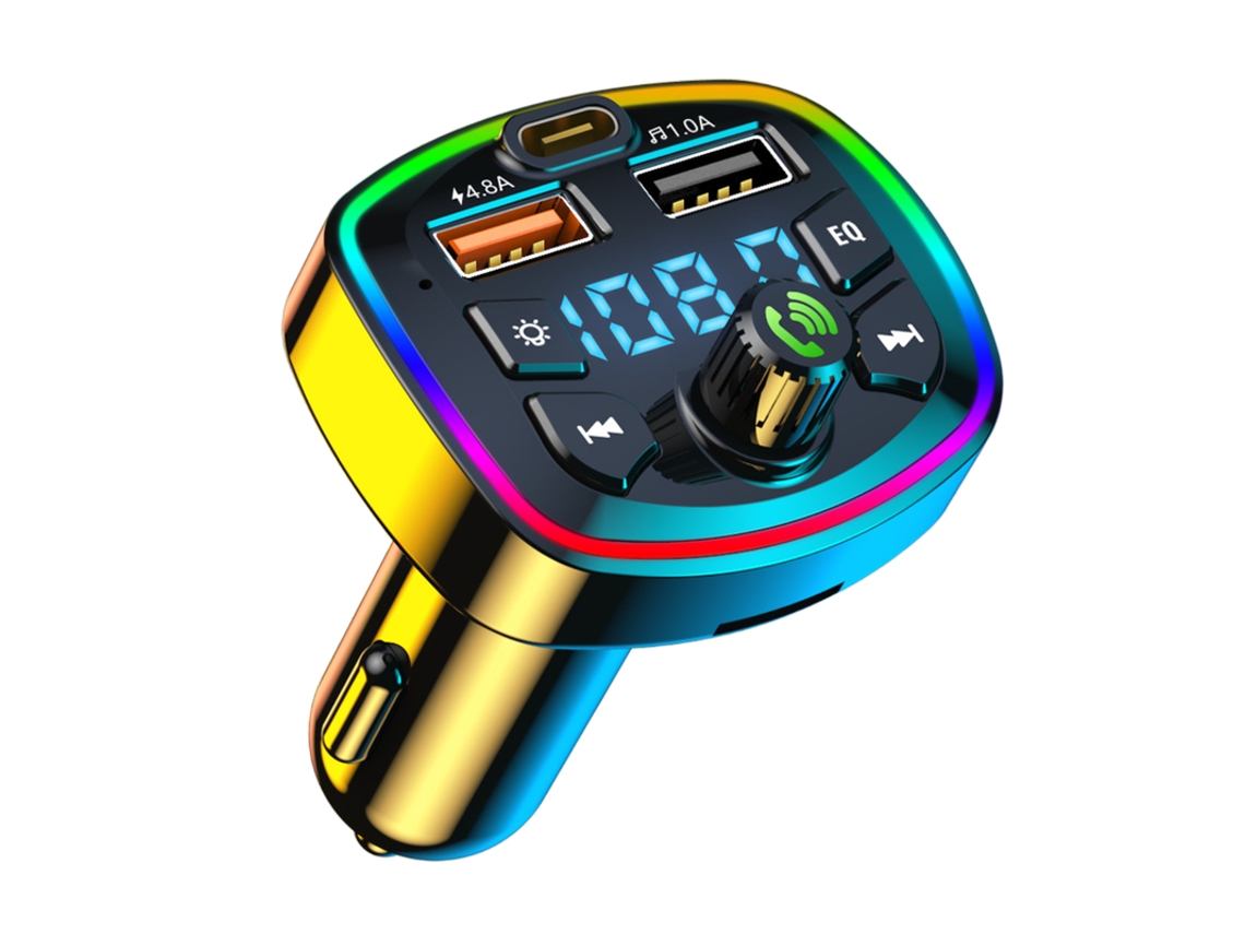 Transmisor FM inalámbrico Bluetooth Reproductor de MP3 para coche 3.1A Usb Tipo-C Cargador Rápido CZ-MP3-44 Negro PETHUEL