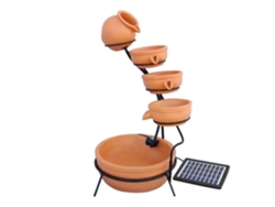 Fuente de jardín alimentada por energía solar, adorno para jardín, decoración para exteriores, patio, esfera de terracota de resina de 4 niveles